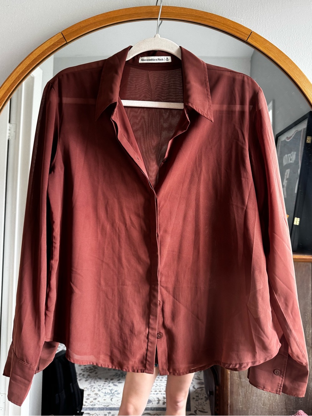 Abercrombie & Fitch Rust Button-Up Sheer Long Sleeve Shirt